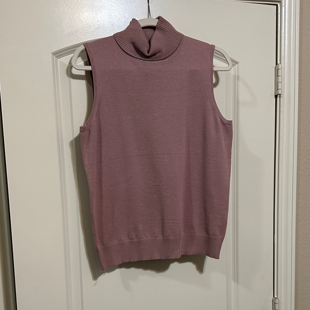 Cable & Gauge Pink Sleeveless Cashmere Blend Turtleneck Sweater